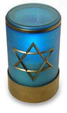 Blue Blue flameless LED battery operated remote control electric funerary candle with Star of David