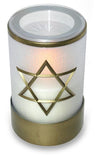 white flameless LED battery operated electric remote controlled shiva star of david candle