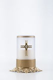 white LED electronic candle with brass base and cross
