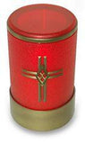 Red flameless LED battery operated electric funerary candle with cross
