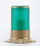green flameless candle with remote brass base