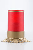 red flameless candle with remote brass base