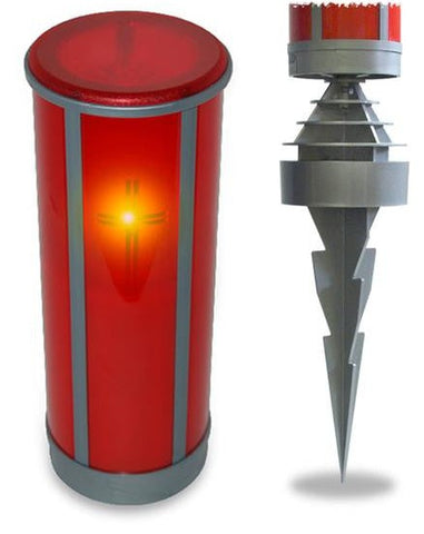 Red LED flameless wickless electric battery operated grave candle with anchor and dust cover