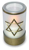 White Blue flameless LED battery operated remote control electric funerary candle with Star of David