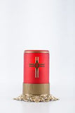 red LED electronic candle with brass base and cross