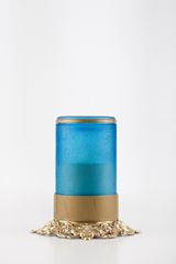 blue flameless candle with remote brass base