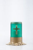 green LED electronic candle with brass base and cross