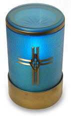 blue flameless LED battery operated electric candle with cross