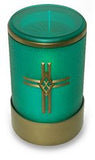 green flameless LED battery operated electric candle with cross