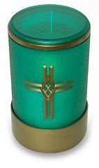 green flameless LED battery operated electric candle with cross