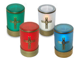 green, red, white and blue flameless LED battery operated electric candle with cross